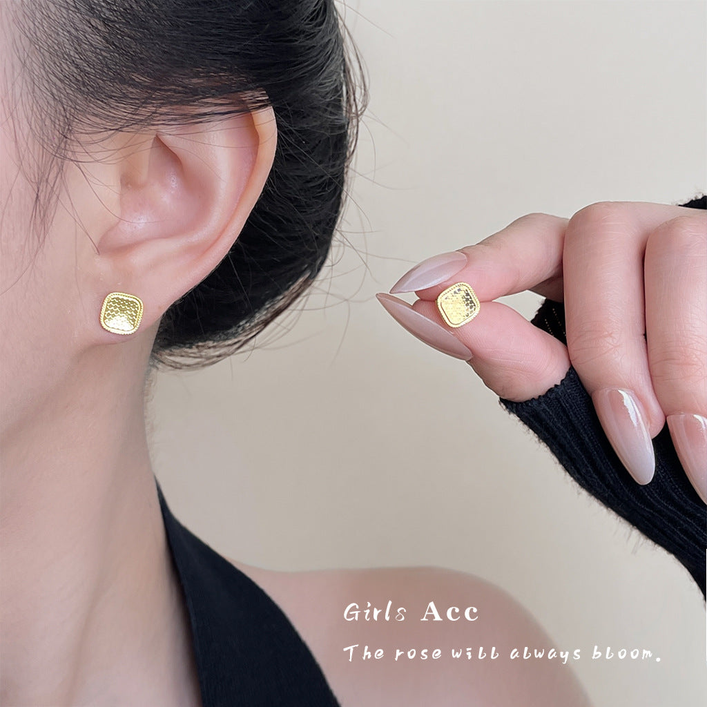 A廠 日韓款碎冰冰方形鍍18k金銀針耳環 批發 折扣@洽客服 25.11.W4「6822」