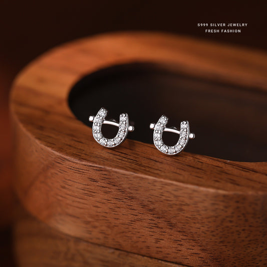 C廠 S999足銀｜韓國韓版鑲鑽小馬蹄耳環 批發 折扣@洽客服 26.02.W3「E6186」