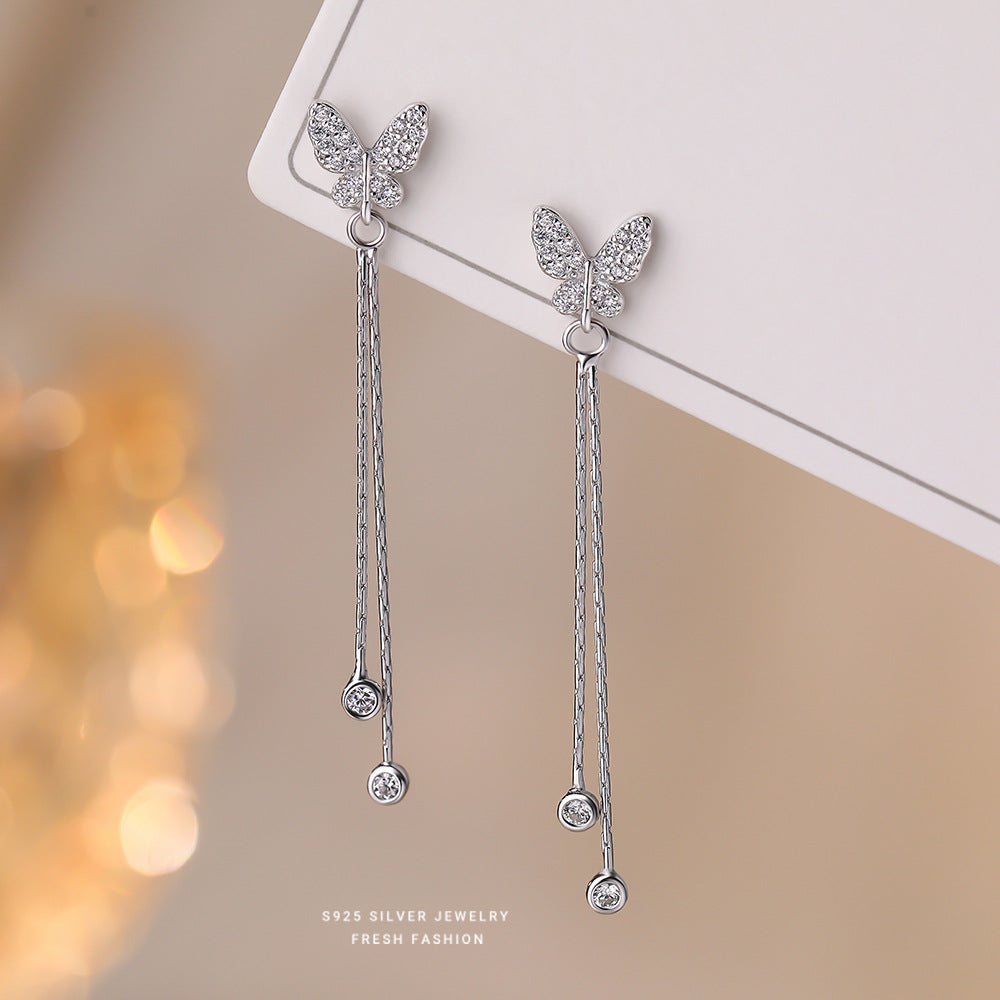 C廠 韓國韓版長流蘇蝴蝶S925純銀耳環 批發 折扣@洽客服 25.12.W3「E5879」