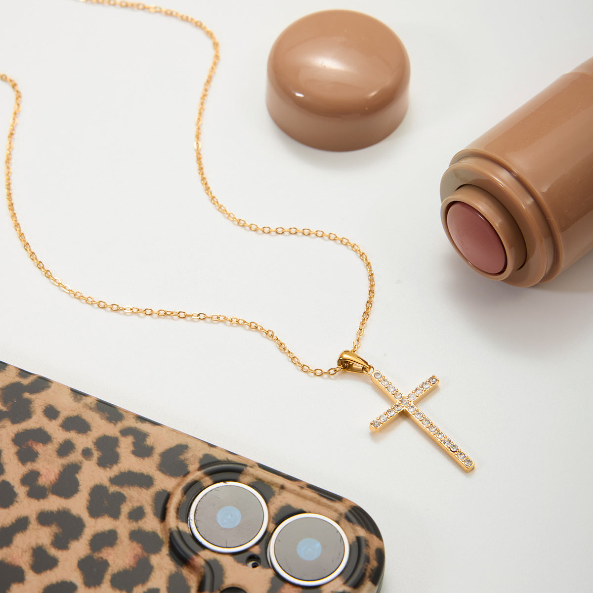 B廠 歐美款 十字鋯石吊墜 鈦鋼鍍18K金項鍊 批發 折扣@洽客服 25.10.W5「JDN0307034」