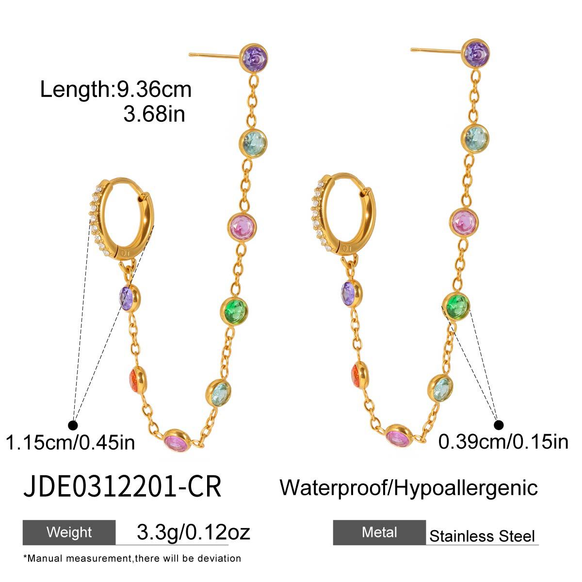 B廠 歐美款彩色鋯石流蘇鈦鋼鍍1錬8K金耳環批發 折扣@洽客服 26.03.W2「JDE0312201-CR JDE0312201-WT 」