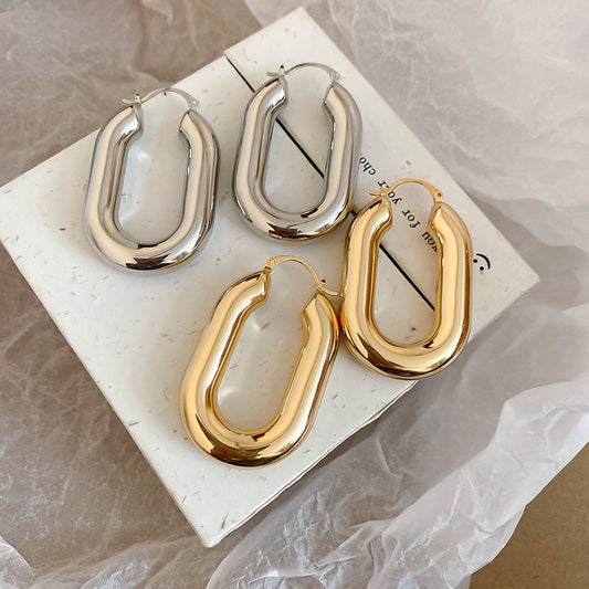 A2廠 韓國韓版金屬光面橢圓形銀針耳環 批發 折扣@洽客服 25.12.W3「HE29346」