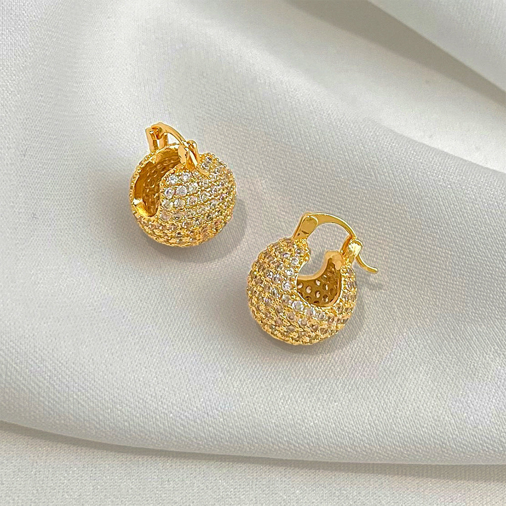 A廠 銅鍍18K金｜韓系款 圓球滿鑽鋯石銀針耳環 批發 折扣@洽客服 26.02.W1「7059」