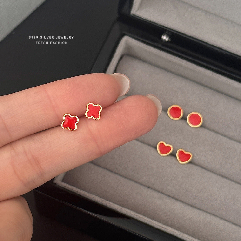 C廠 S999純銀 ｜紅色四葉草耳環 批發 折扣@洽客服 26.01.W2「E6061 E6062 E6063」