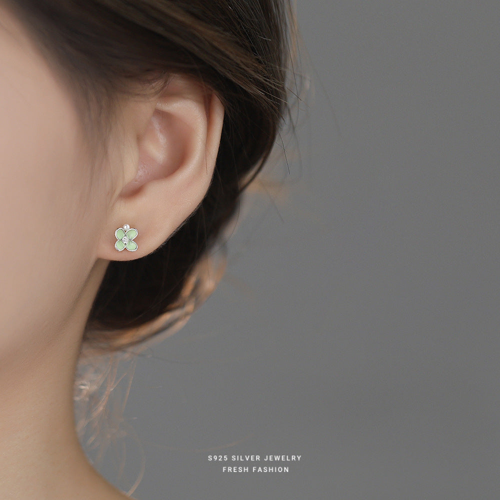 C廠 韓國韓版綠色滴膠四葉草S925純銀耳環 批發 折扣@洽客服 25.12.W4「E5967」