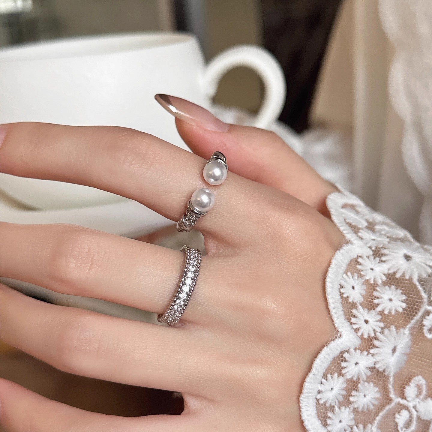 A2廠 韓國韓版紋路珍珠開口戒指-2件1組 批發 折扣@洽客服 25.12.W2「HR2817」