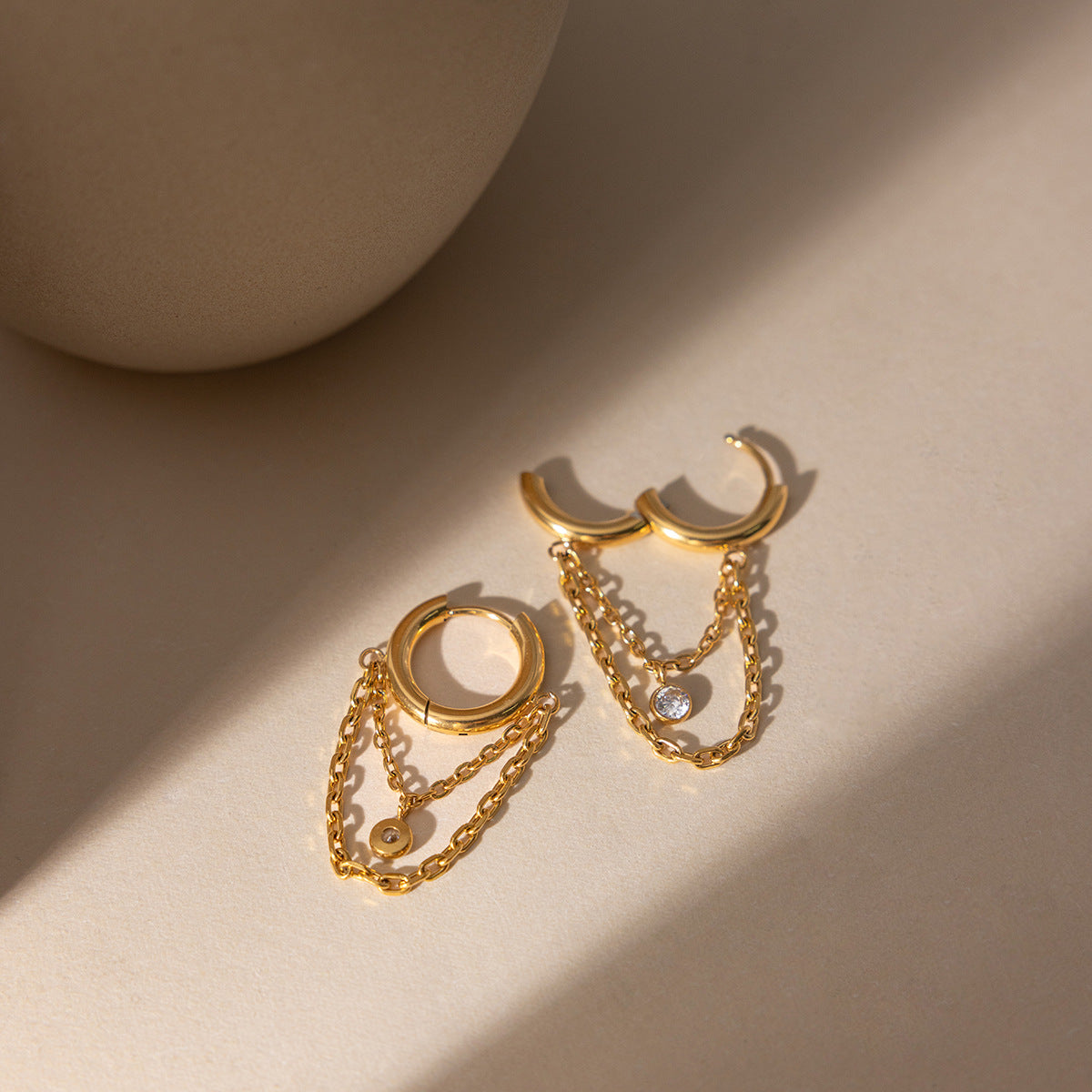 B廠 鈦鋼鍍18K金｜ 圓形鋯石鏈耳環 批發 折扣@洽客服 26.01.W2「JDE0311107」