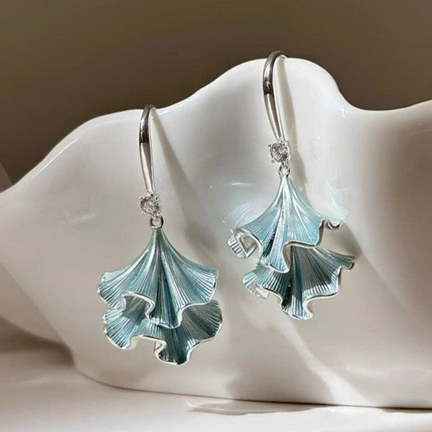 A2廠 日韓款鋯石滴油銀杏葉銀針耳環 批發 折扣@洽客服 25.11.W4「HE28970」