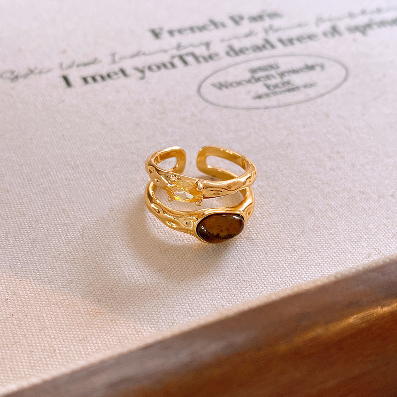 A2廠 韓國韓版鋯石虎眼石雙層電鍍18k真金開口戒指 批發 折扣@洽客服 25.10.W3「HR2343」