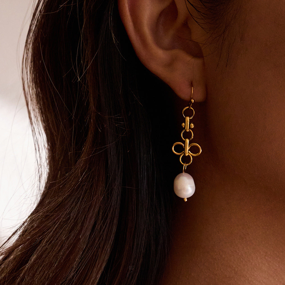 B廠 歐美款 JOSEPHINE 淡水珍珠 鈦鋼鍍18K金耳環 批發 折扣@洽客服 25.10.W5「JDE0307029」