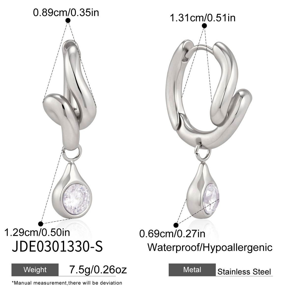 B廠 歐美款 ELLA 鋯石水滴鈦鋼鍍18K金耳環 26.06.W1「JDE0301330-S,JDE0301330」