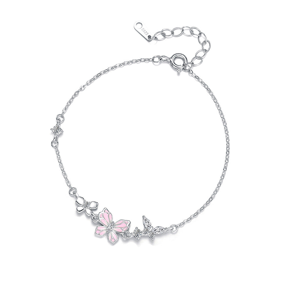 C廠 韓國韓版粉紅滴膠蝴蝶S925純銀手鍊 批發 折扣@洽客服 25.12.W2「L1237」
