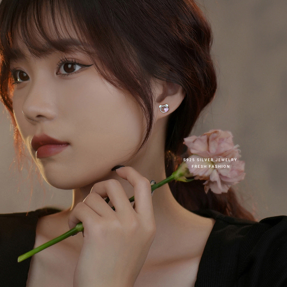 C廠 韓國韓版幻彩愛心小熊S925純銀耳環 批發 折扣@洽客服 25.10.W3「YE0156」