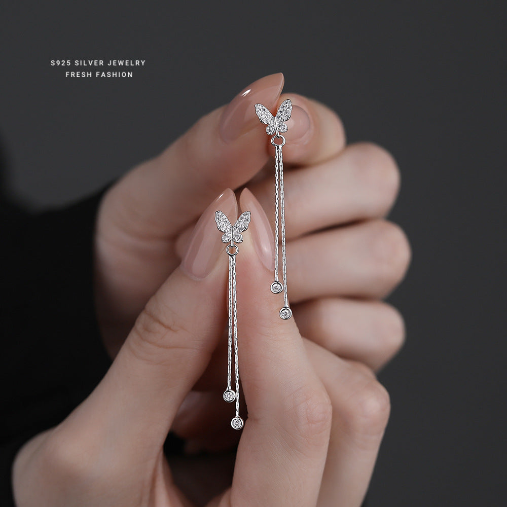 C廠 韓國韓版長流蘇蝴蝶S925純銀耳環 批發 折扣@洽客服 25.12.W3「E5879」