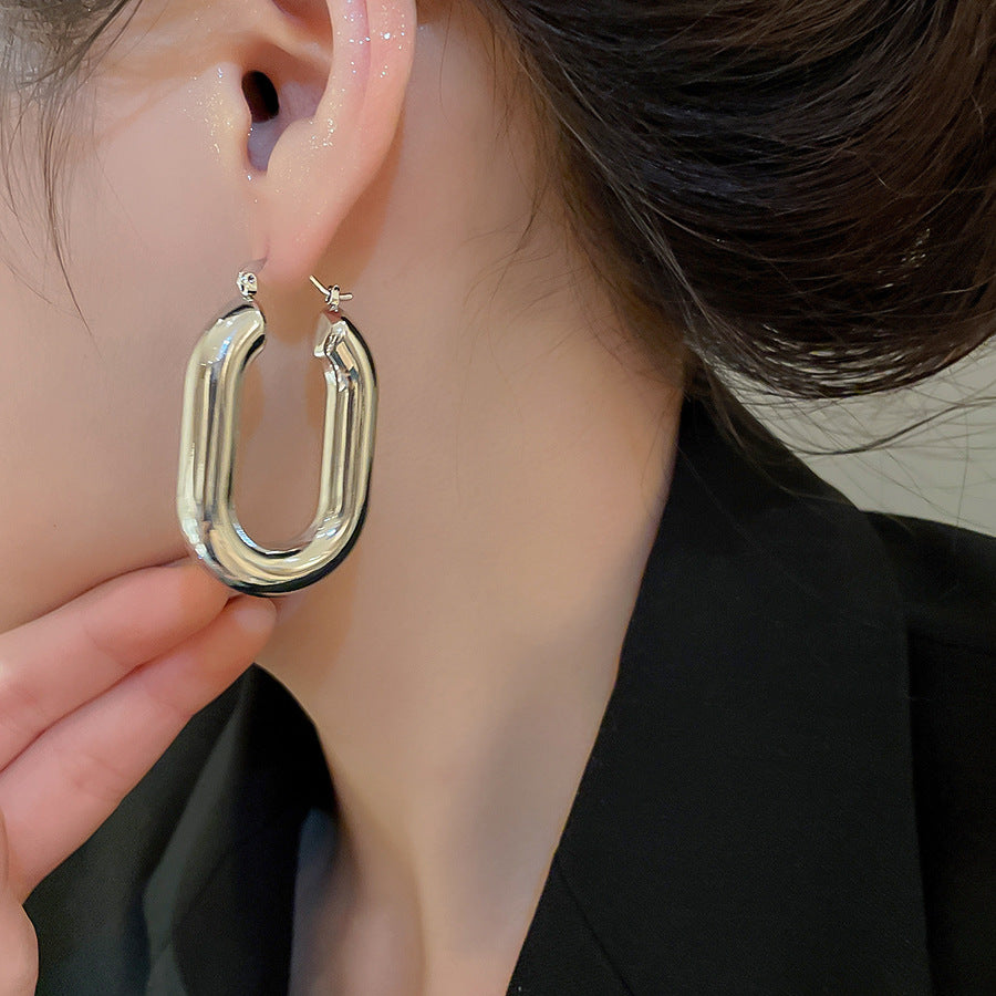 A2廠 韓國韓版金屬光面橢圓形銀針耳環 批發 折扣@洽客服 25.12.W3「HE29346」