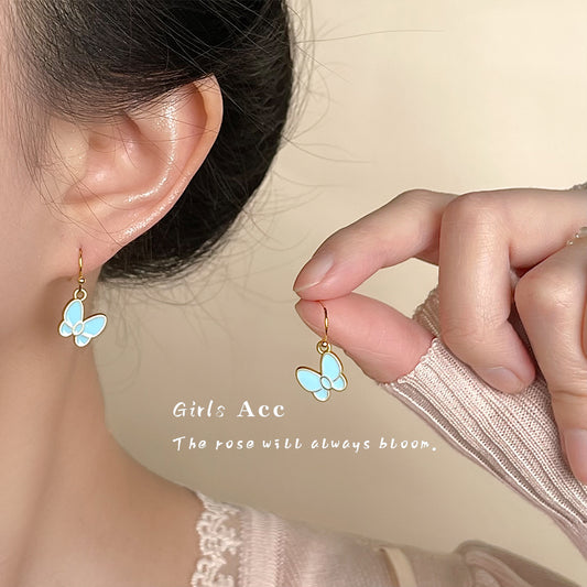 A廠 韓系藍蝴蝶銅鍍14K金銀針耳環 批發 折扣@洽客服 25.05.W4「5699」
