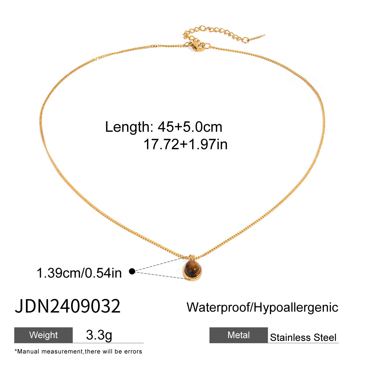 B廠 歐美款 TRYA 天然石虎眼石鈦鋼鍍18K金項鍊「JDN2409032」24.12.W2 批發折扣@洽客服