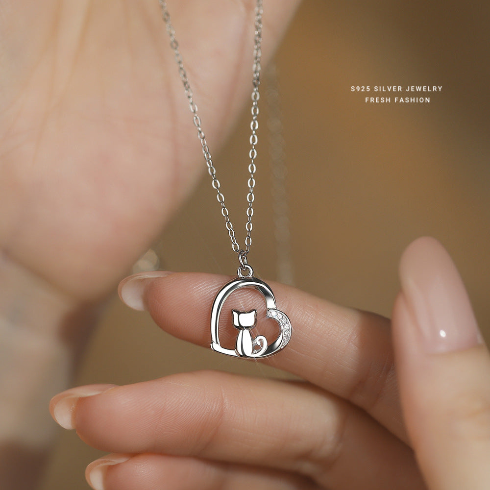 C廠 韓國韓版鏤空愛心小貓S925純銀項鍊 批發 折扣@洽客服 25.12.W3「YA0553」