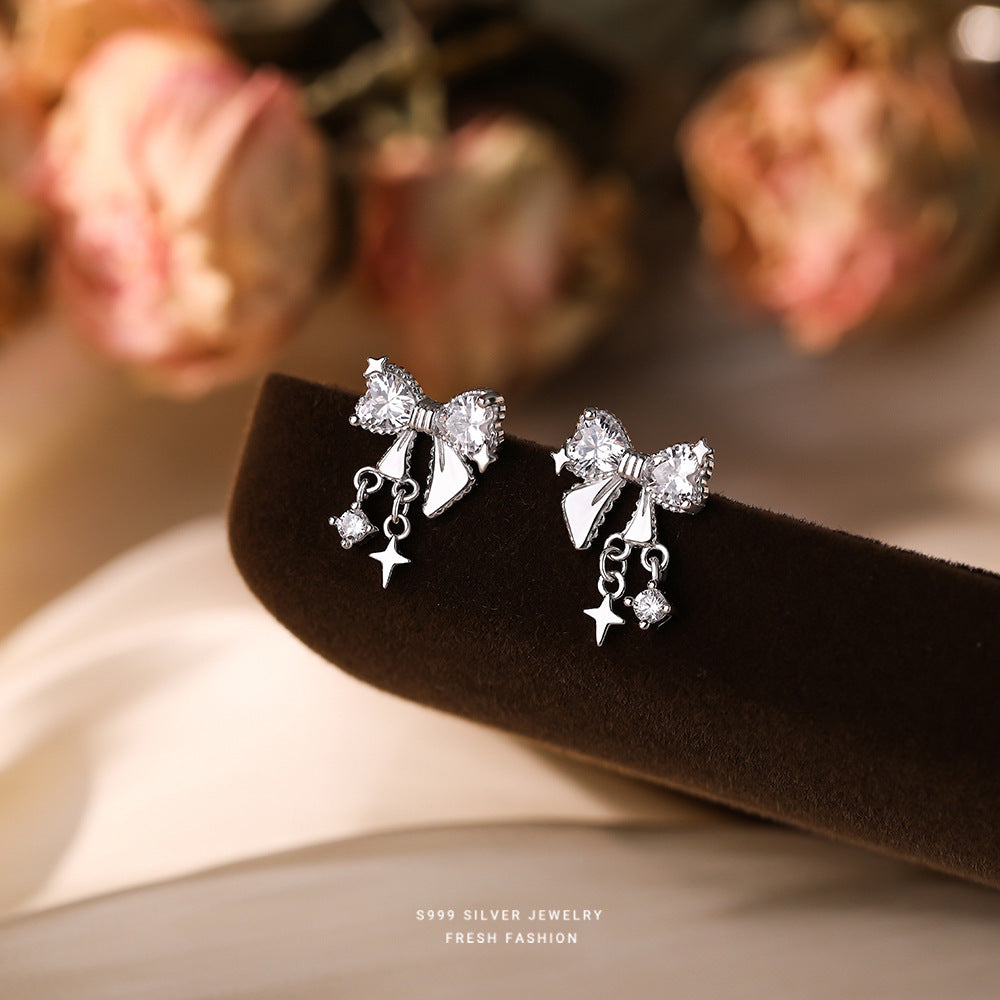 C廠 韓國韓版鋯石蝴蝶結S999純銀耳環 批發 折扣@洽客服 25.11.W3「E4162」