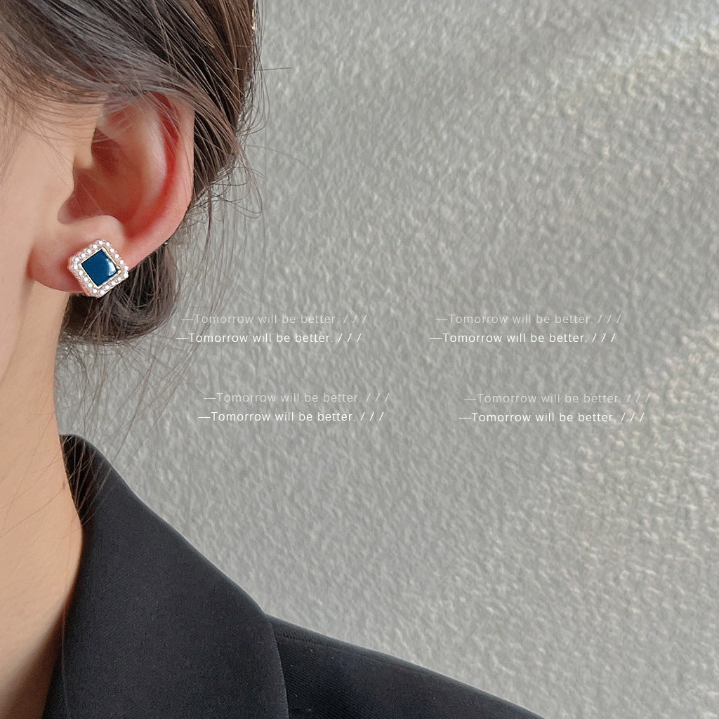 A廠 日韓款 復古珍珠滴油方形銀針耳環 批發 折扣@洽客服 25.10.W5「B-192-B-193」