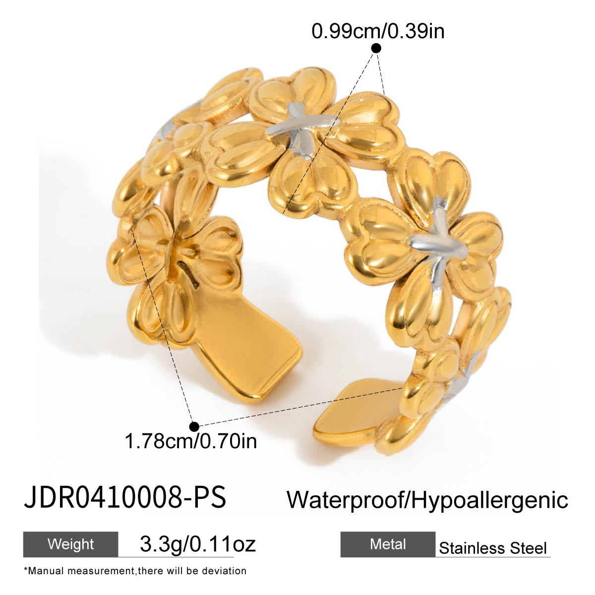 B廠 鈦鋼鍍18K金｜ 四葉草拼色開口戒指 批發 折扣@洽客服 26.01.W2「JDR0410008-PS」