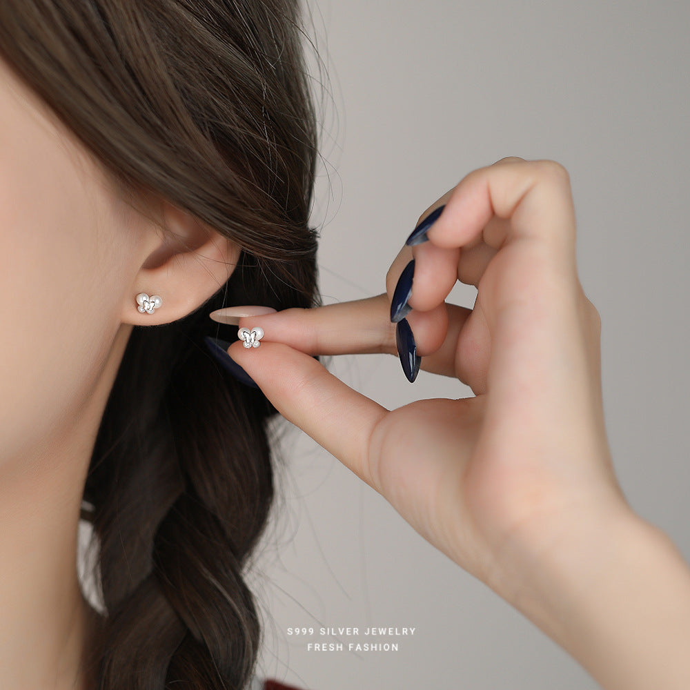 C廠 韓國韓版氣質珍珠蝴蝶S999純銀耳環 批發 折扣@洽客服 25.11.W1「E5728」