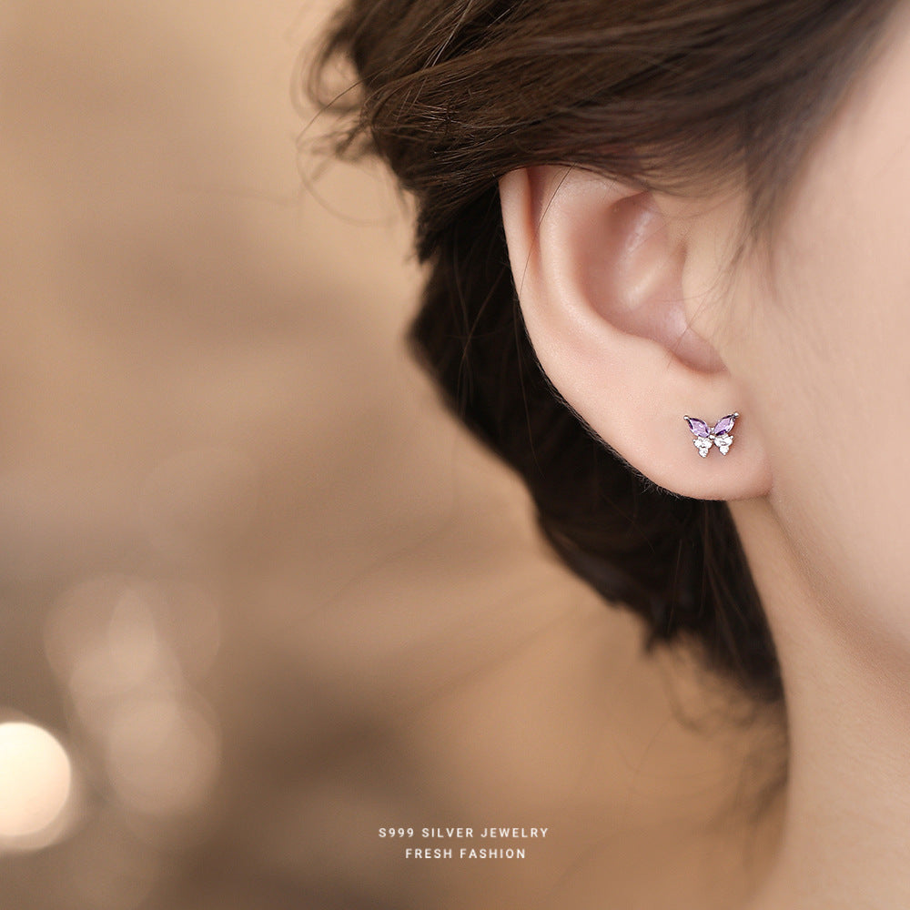C廠 韓國韓版紫鑽蝴蝶S999足銀耳環 批發 折扣@洽客服 26.04.W4「E6241」