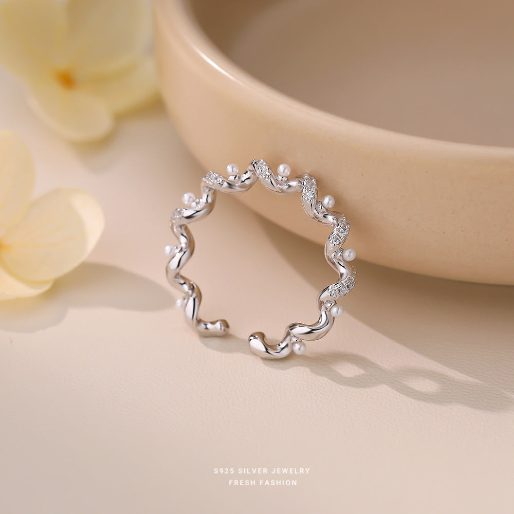 C廠 韓國韓版波浪珍珠S925純銀戒指 批發 折扣@洽客服 25.11.W3「K2413」