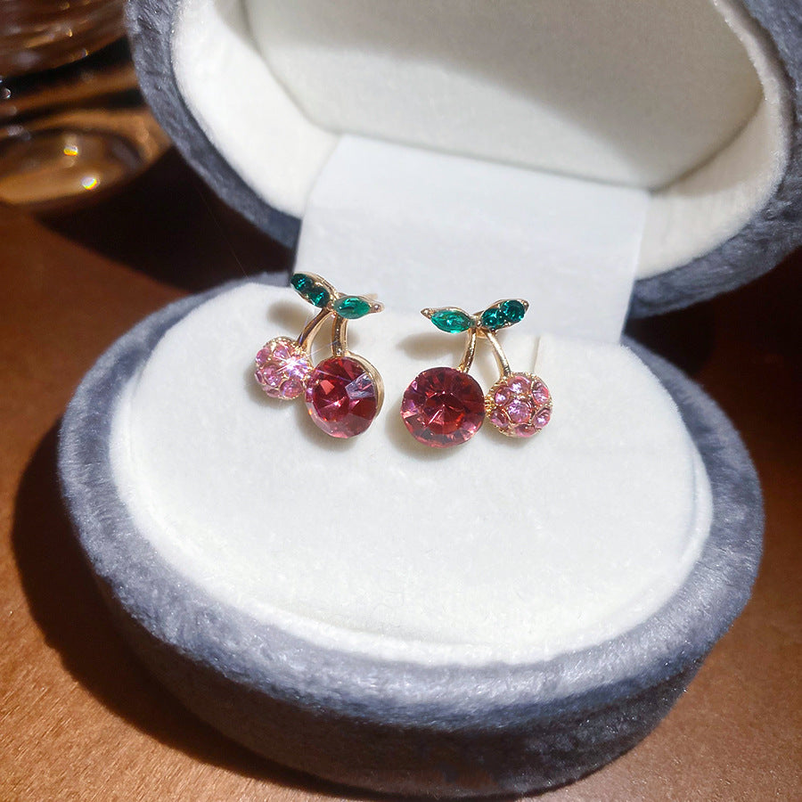 A2廠 韓國韓版鑲鑽櫻桃吊墜銀針耳環 批發 折扣@洽客服 25.10.W5「HE28832」