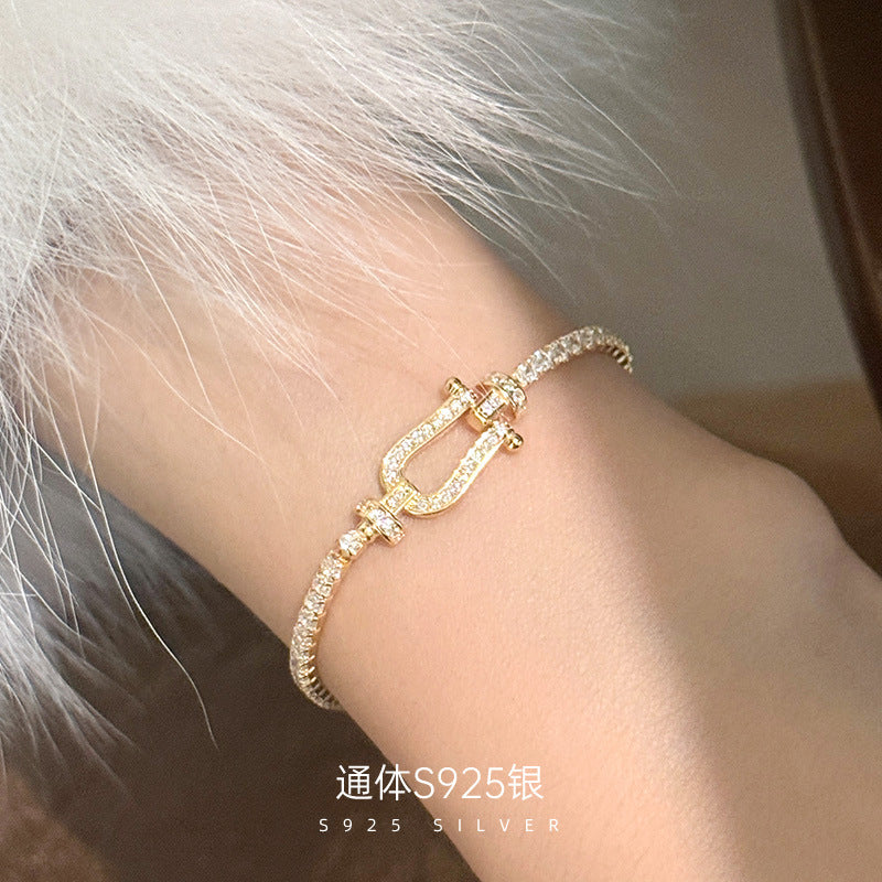 C廠 韓系滿鑽馬蹄扣S925純銀手鍊批發 折扣@洽客服 26.07.W3「BRS3677」