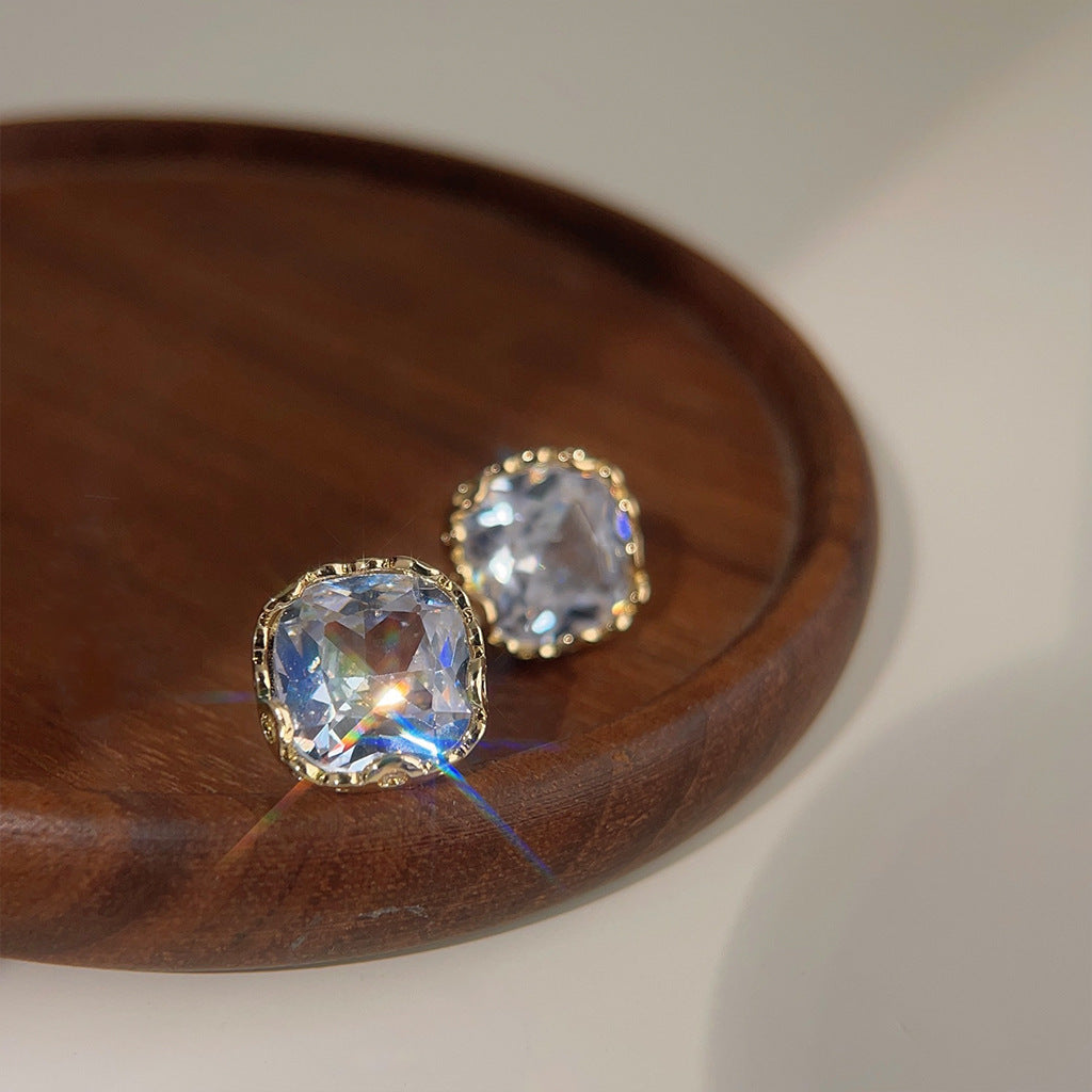 A廠 日韓款 幾何方形鋯石銀針耳環 批發 折扣@洽客服 25.11.W1「A139」