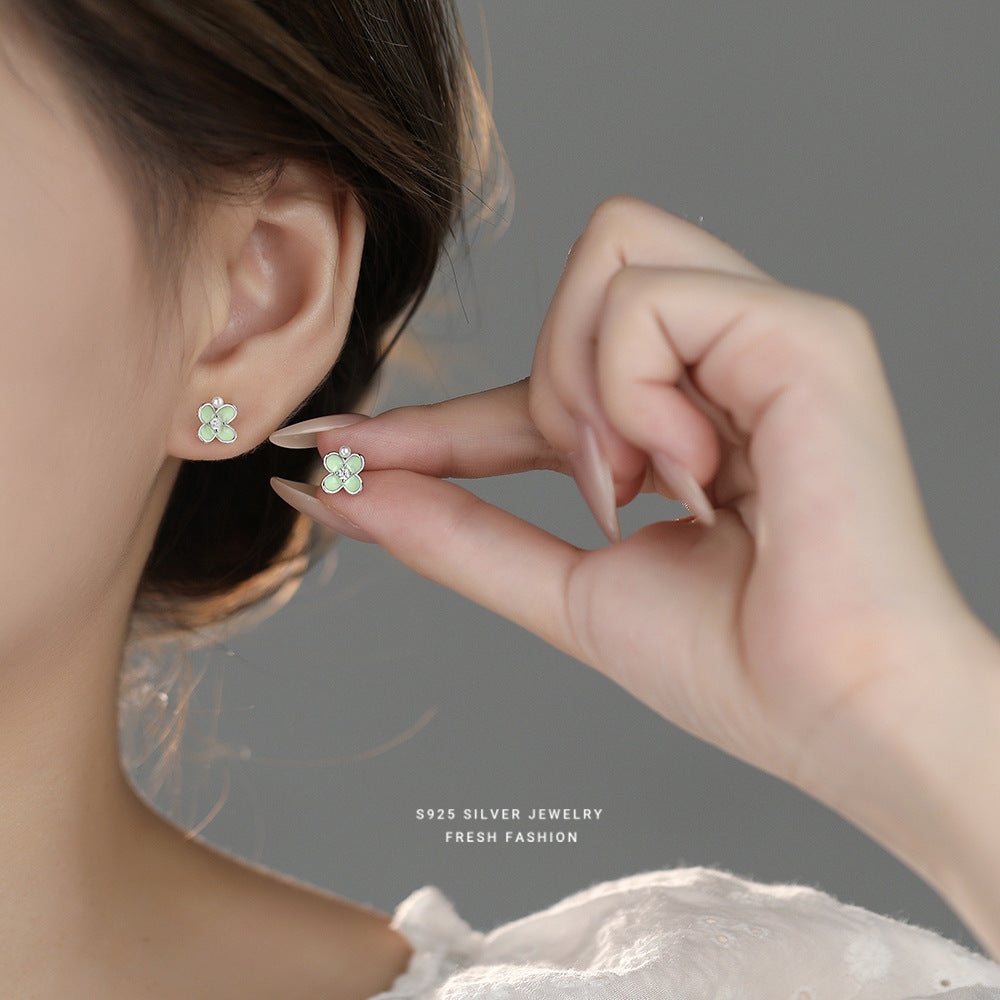 C廠 韓國韓版綠色滴膠四葉草S925純銀耳環 批發 折扣@洽客服 25.12.W4「E5967」