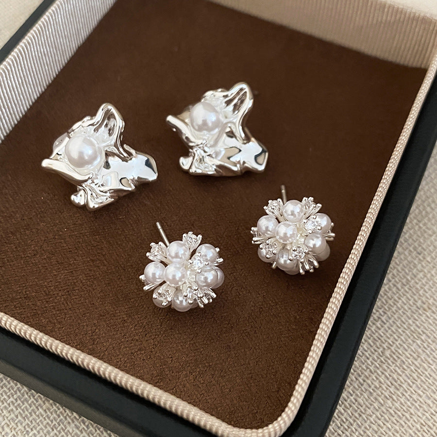 A2廠 韓國韓版珍珠方形褶皺花朵銀針耳環 批發 折扣@洽客服 25.11.W1「HE29036-HE29037」