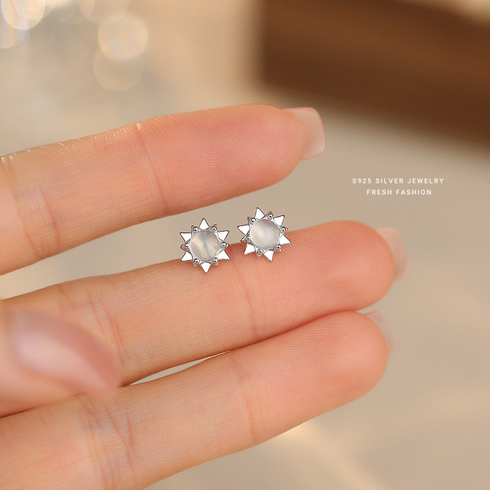 C廠 韓國韓版白瑪瑙太陽花S925純銀耳環 批發 折扣@洽客服 25.11.W1「E5701」