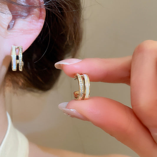 A2廠 韓國韓版雙層鋯石母貝電鍍14K真金銀針耳環批發 折扣@洽客服 26.03.W3「HE31282」