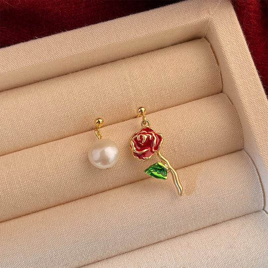 A廠 日韓款 復古玫瑰花淡水珍珠銀針耳環 批發 折扣@洽客服 25.11.W1「5067」