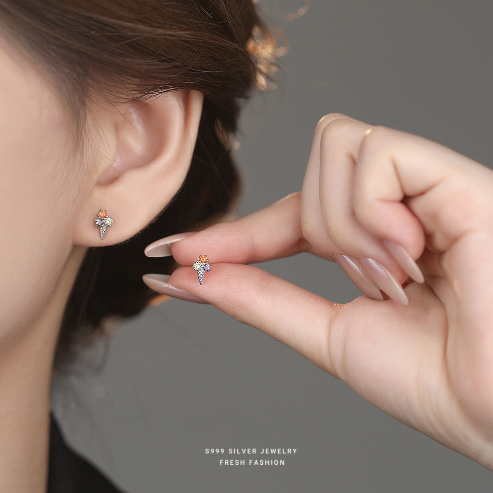 C廠 韓國韓版冰淇淋三色鋯石 S999純銀耳環 批發 折扣@洽客服 26.04.W4「E6292」