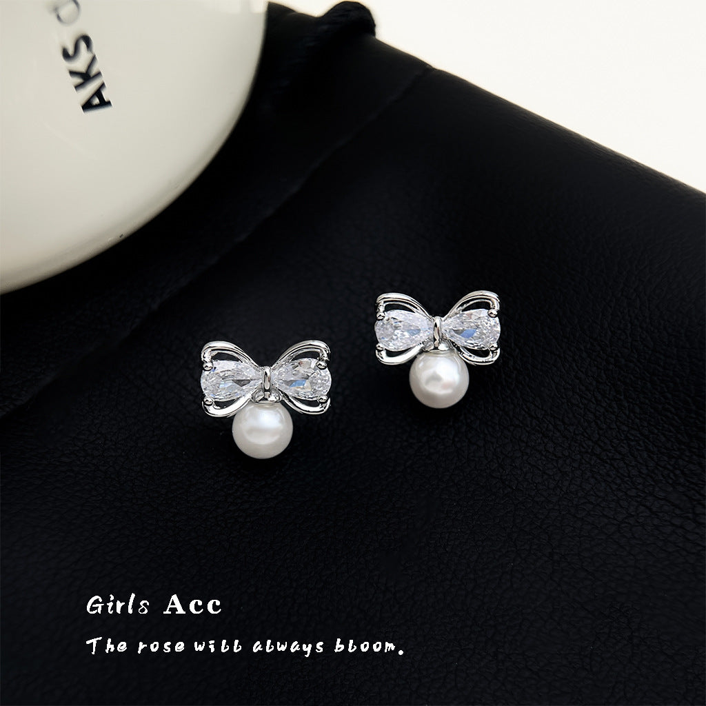 A廠 日韓小香風蝴蝶結珍珠銀針耳環 批發 折扣@洽客服 25.12.W3「2241」