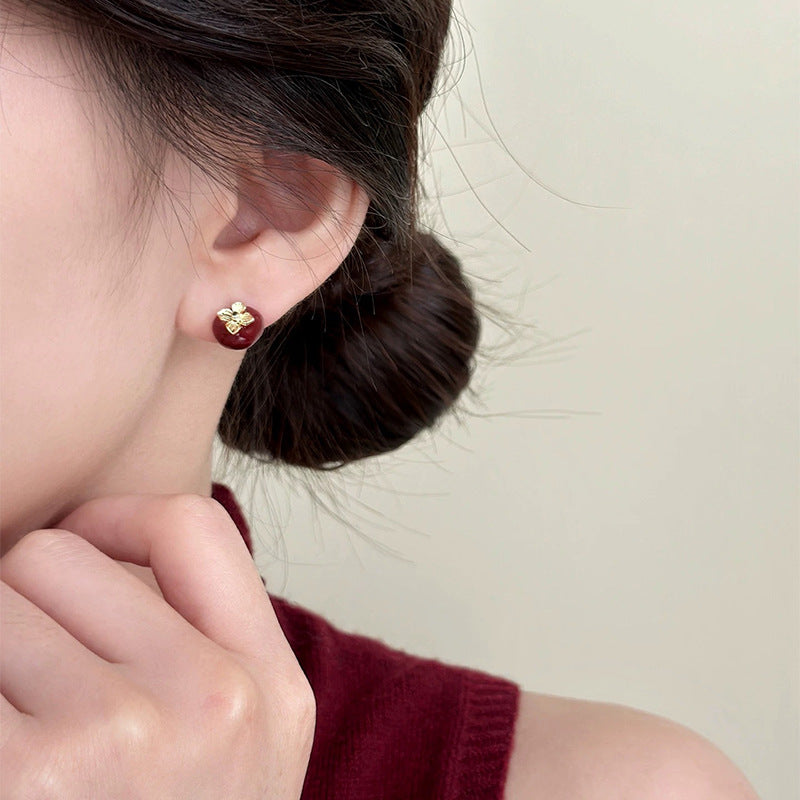 A2廠 韓國韓版聖誕節滴油蘋果銀針耳環 批發 折扣@洽客服 25.12.W1「HE29443」