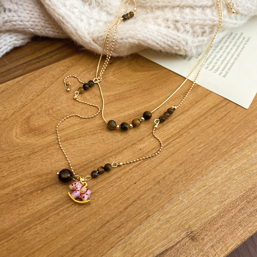 A2廠 韓國韓版不銹鋼虎眼石小馬項鍊 批發 折扣@洽客服 26.01.W1「HN10849」