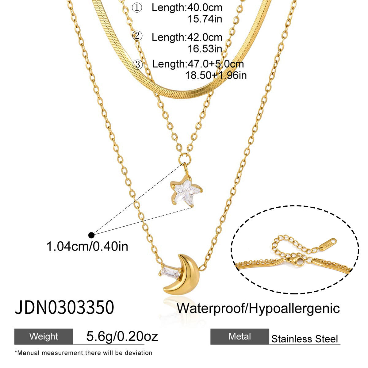 B廠 歐美款 AURORA 鋯石星月鈦鋼鍍18K金項錬 26.06.W1「JDN0303350」