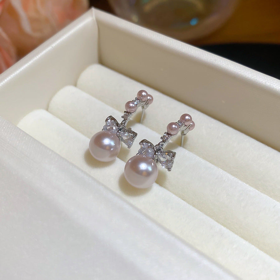 A2廠 韓國韓版 鋯石圓形蝴蝶結珍珠耳環批發 折扣@洽客服 26.03.W2「HE30985」