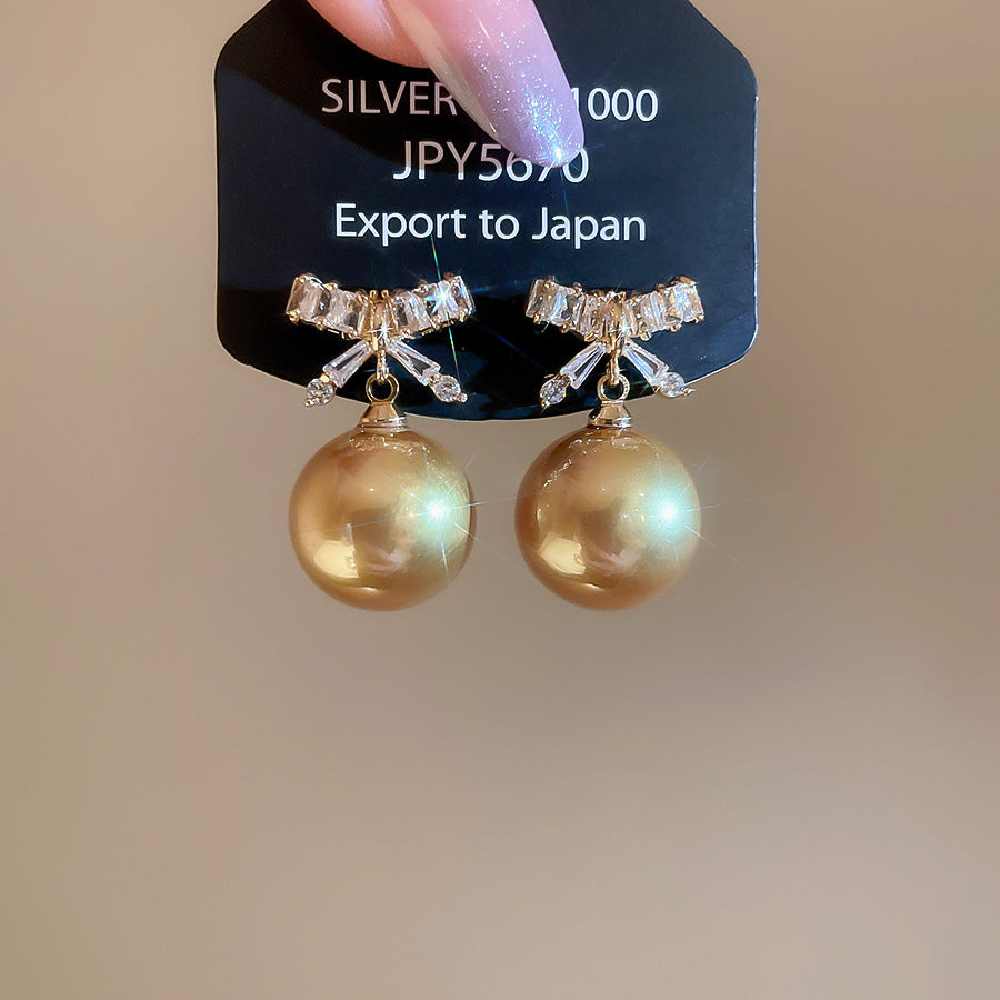 A2廠 韓國韓版優雅蝴蝶結香檳色珍珠銀針耳環 批發 折扣@洽客服 25.10.W5「HE28881」