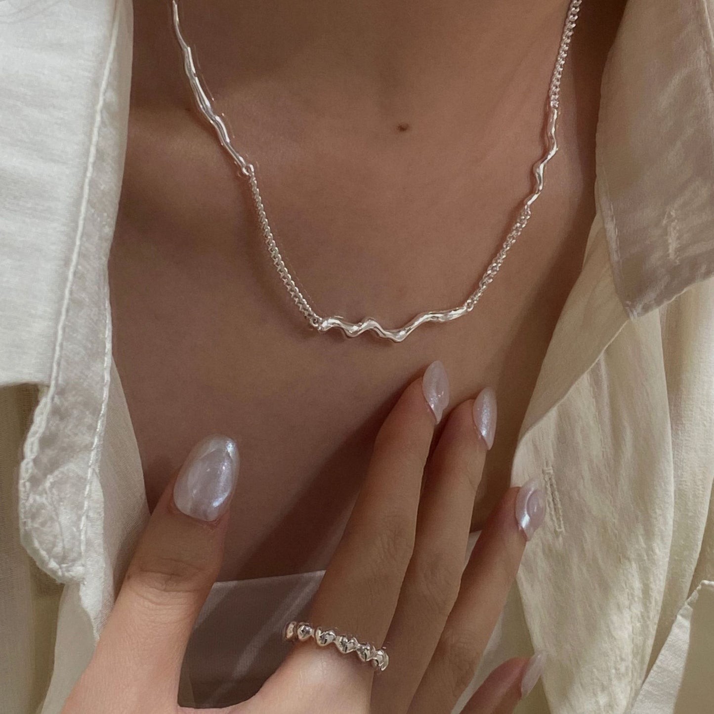 C2廠 韓國韓版波浪925純銀項鍊 批發 折扣@洽客服 25.11.W1「SN3348」