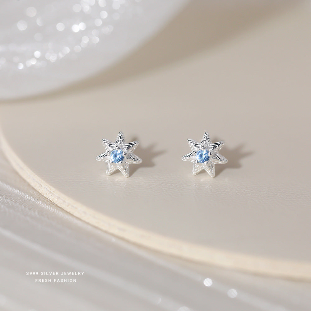C廠 韓國韓版淺藍七芒星S999純銀耳環 批發 折扣@洽客服 25.11.W1「E5718」
