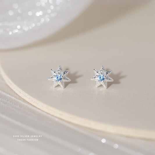 C廠 韓國韓版淺藍七芒星S999純銀耳環 批發 折扣@洽客服 25.11.W1「E5718」
