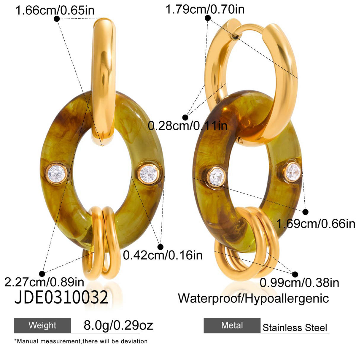 B廠 鈦鋼鍍18K金｜ 琥珀色樹脂耳環 批發 折扣@洽客服 26.01.W2「JDE0310032」