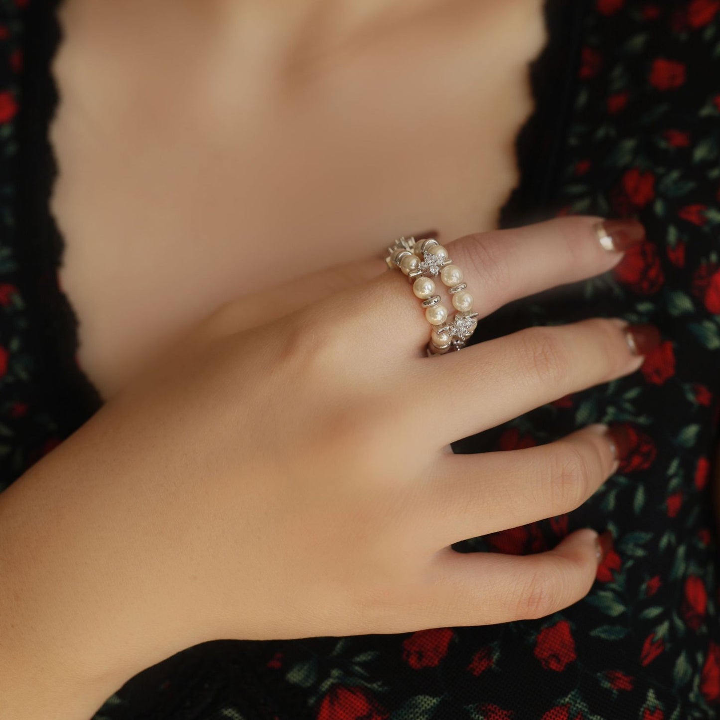 A2廠 韓國韓版花朵雙層珍珠彈性戒指 批發 折扣@洽客服 25.12.W3「WR549」