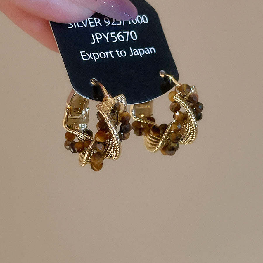 A2廠 韓國韓版虎眼石扭曲三角形銀針耳環 批發 折扣@洽客服 25.12.W4「HE29718」