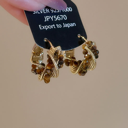 A2廠 韓國韓版虎眼石扭曲三角形銀針耳環 批發 折扣@洽客服 25.12.W4「HE29718」